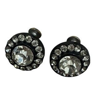 Vintage and Elegant Black and Silver Stud Clip on Earrings